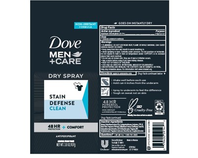 Dovemenstaindefensecleandrysprayap (Dove Men+care Dry Spray Stain Defense Clean 48hr+comfort Antiperspirant)